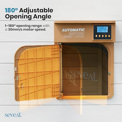 Automatic Chicken Coop Door | Remote Control | 6W Battery Powered with 4×AA Batteries | Auto & Manual Modes | Timer Sensor | 180° Opening Angle (Light Brown) - color: Light Brown
