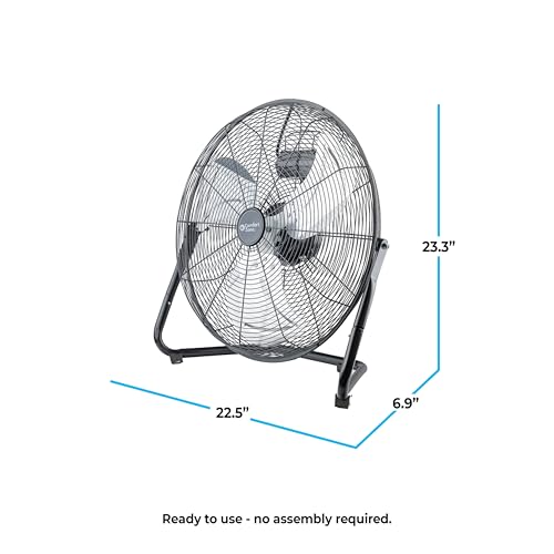 Comfort Zone 20-Inch High-Velocity Industrial Floor Fan, Heavy-Duty 3-Speed Metal Shop Fan with 180° Adjustable Tilt & Carry Handle, Quiet Vibration-Free Cooling for Garage, Workshop, & Home - size: 20"