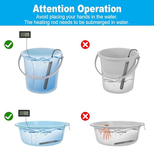1800W Immersion Water Heater 120V, Portable Submersible Heater with GFCI | Submersible Electric Heater Stainless Steel 316L with Digital LCD Thermometer for 26 Galons Bucket Bath Tub Stock Tank Heater - size: 120V