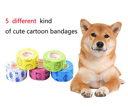 Stmandy Vet Wrap Bulk, Bandage Wrap Vet Tape 1 Inch,Waterproof Self Adherent for The People or The pet(cat, Dog, Horse and so one) who was injure or Have Wounds (Cartoon) - size: 5rolls*1 Inch