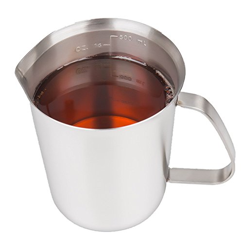 Stainless Steel Measuring Cup (16 Ounce/ 0.5 Liter- 2 Cup), Milk Frothing Pitcher, Steaming Pitcher, Milk Frothing Cup Jug with Marking with Handle for Espresso Machines, Latte Art - size: 16 OZ (500ML)