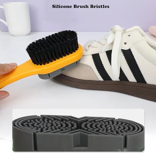 Cleaning Shoe Brushes Double-Sided Shoe Brush for Cleaning Soft bristled Silicone Brush Shoe Cleaner Brush Shoe Scrubbing Brush Multifunctional Long Handle Shoe Brush Scrub-2 Pack
