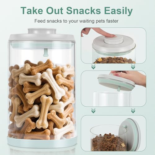 Dog-Cat Food Storage Container, 2 L Airtight Glass Treat Jar | 2 L/2.2 qt borosilicate glass jar with one-push airtight lid; BPA-free, removable lid for cleaning; for kibble and treats. - size: 2.2 Qt