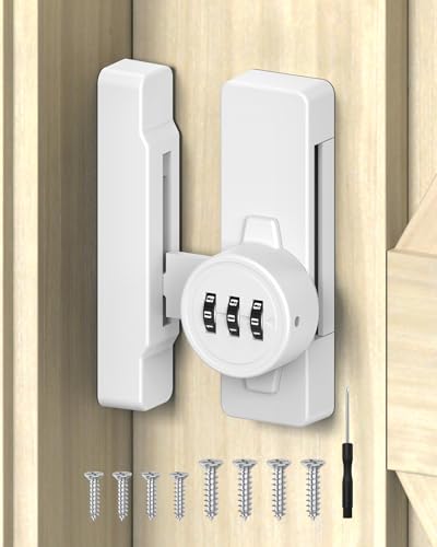 90/180 Degree Keyless Barn Door Lock Latch, White | 3 Digit Combination Security Latch, Zinc Alloy Mechanical Password Lock for Closet, File Cabinet, Sliding Door, Bedroom - color: White