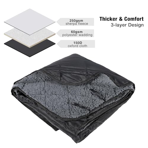 REDCAMP Large Outdoor Blanket 71"x59" Sherpa Fleece Lining, Black | Cold Weather Warm Thick Outdoor Blanket Comfy Foldable & Windproof for Camping Stadium,Car,Picnics,Pet,Trip,Machine Washable - color: Black/59''x71''
