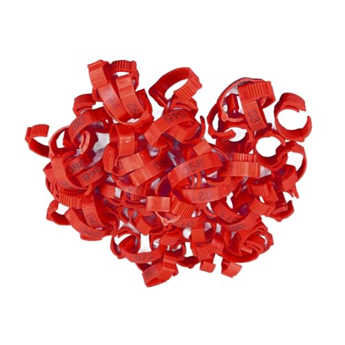 100Pcs Chicken Leg Rings,Bright Color Chicken Identification Bands Clip On Plastic Numbered Poultry Leg Bands for Birds Ducks Goose Gamefowl (100Pcs Red Rings with Number Markers)