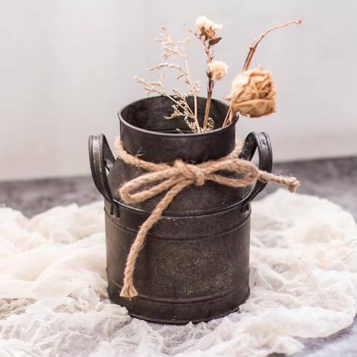 Rust Paint Flower Vase, Rustic Galvanized Metal Milk Can Bucket Primitives Jug for Home Garden Shop Decor
