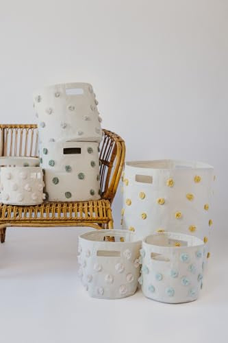 Pehr Pom Pom Basket, Pint (Blush) | 100% Cotton Canvas Storage for Nursery, Playroom & Home | Decorative Organizer | 10”D x 9”H | Nursery, Playroom and Home, Decorative Organizer