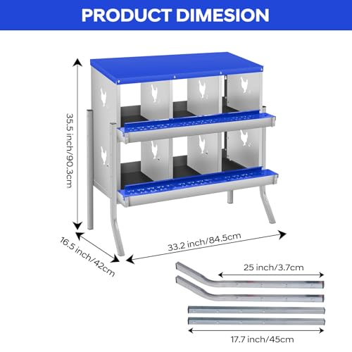 Garvee Chicken Nesting Box, 6 Compartments Nesting Box for Chickens, Galvanized Steel Chicken Laying Box for Easy Egg Collection, Wall Mounting - color: Blue | 6 Compartments+legs