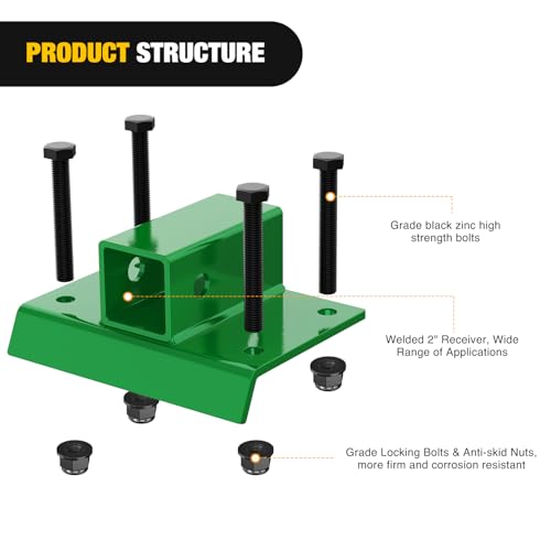 Nilight Bolt on Tractor Bucket 2 inch Towing Receiver Adapter 5/8”Pin Hole | Class 3 Trailer Hitch 12000 LBS Work Well for Tractor Buckets Green - color: 2 inch Towing Receiver Green