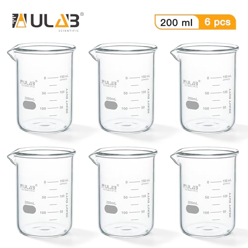 ULAB Scientific Glass Beaker Set, Vol. 200ml, 3.3 Borosilicate Griffin Low Form with Printed Graduation, Pack of 6, UBG1022 - style: Vol.200ml, Pack of 6
