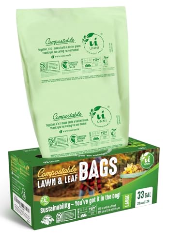 UNNI 30-33 Gallon Compostable Bags, 20 Count, 124 L, Extra Thick 1.1 Mil | Large Compost Bags for Lawn, Leaf & Yard Waste & Kitchen Organics, Certified by BPI, CMA & OK compost HOME, Meets ASTM D6400 - size: 20 Count (Pack of 1), style: 33 Gallon