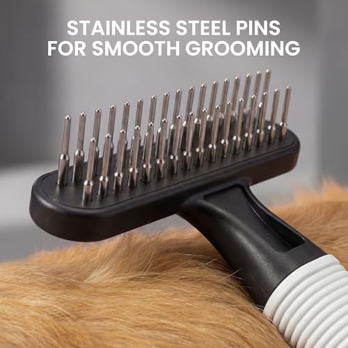 Poodle Pet Dog Grooming Rake | Dematting Tool with Stainless Steel Shedding Comb for Pets | 2 Rows of Pins Gently Remove Loose or Tangled Hair from Undercoat (Black) - color: Black