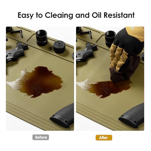 OneTigris Gun Cleaning Mat, Gun Mat | Rifle Pistol Gun Mat, with 10 Magnetic Dots, Non-Slip, Oil Resistant - color: Brown, size: Small