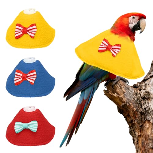 Bird Collars, Bird Cone Collar Protective Recovery Cones, Soft Adjustable Anti-Bite Feather Neck Protector (Yellow/Blue/Red, XS, 3 Pcs), Intended for Budgie/Cockatiel/Lovebirds - color: Yellow/Blue/Red, size: XS
