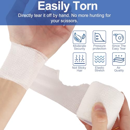 24 Pack White Self Adhesive Bandage, 2” x 5 Yards Medical Wrap, Cohesive Bandage Wrap, White Tape Baseball, Self Stick Bandage Tpae, First Aid Gauze for Ankle, Leg, Arm - color: White, size: 2 Inch