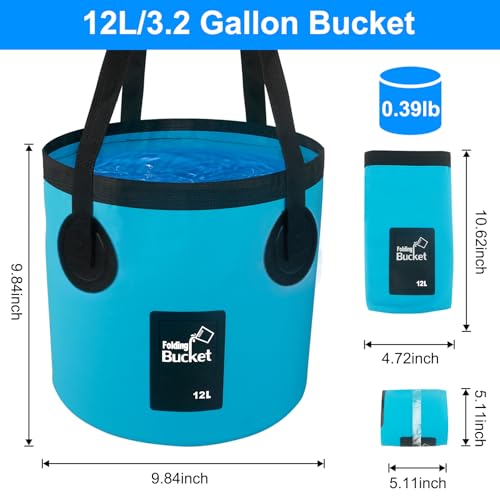Car Wash Bucket 3.2 Gallon, Collapsible Bucket for Cleaning Supplies Car Wash Fishing, Plumbing Water Container Outdoor Camping Kids Sand Play Toy Organizer, Portable Laundry Wash Basin RV Essentials - color: Blue, size: 12L