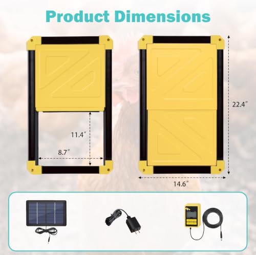 Aivituvin Solar-Powered Automatic Chicken Coop Door with Heating, Weatherproof Auto Opener for Chicken Houses/Duck Runs, Dual Power Modes, Safety Sensor, Easy Installation (Black) - size: 22.4"L x 3.5"W x 14.6"H