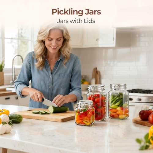 ComSaf Square Glass Jars with Airtight Lids 51 oz 3 Pack Wide Mouth | Flour sugar rice, Kimchi pickling, Sourdough pickling, Pantry organization, Dry food storage, Kitchen storage canister - size: 51oz*3