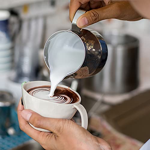 Milk Frothing Pitchers-12oz/350ML Stainless Steel Steaming Pitchers, Scale Coffee/Milk/Cappuccino/Latte Art Barista Steam Pitchers, Milk Jug Cup with Decorating Pen-Silver - color: Silver