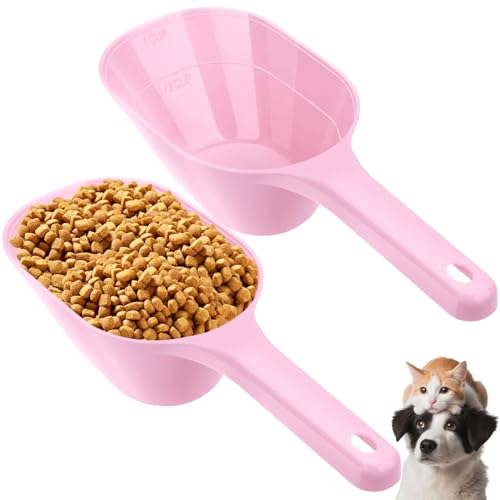 2 PACK Dog Food Scoop,1 Cup Capacity Pet Food Scoop For Dog and Cat (Pink) | Clear Markings for Precise Measuring 1/2 and 1 Cup Lines,Dishwasher Safe,Plastic,Portable and Sturdy - color: pink