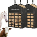 Hay Bags for Horses, 2PCS Slow Feed Hay Bags for Goats, Sheep, Donkey, Two-Sided Premium Oxford Hay Feed Bags and High Strength Metal Clasp, Easy to Hang with Adjustable Strap(Black, Large 2 Pack) - size: 2PCS
