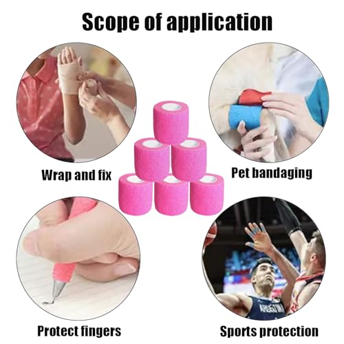 2 Inches Self Adhesive Bandage Wrap Bulk, 6 Pack, Pink | Breathable Self Adhesive Vet Tape for Pets, Stretchy Sports Cohesive Bandage Wrap for Athletic, Wrist and Ankle - color: Pink