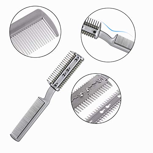2Pcs Razor Comb for Dogs Cats with Extra Blades Double Sides Pet Razor Comb Trimming & Grooming Hair Cutter Comb Trimmer Grooming Comb for Dog Cat (Silver)