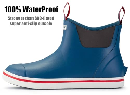 SUREWAY Men's Deck Boots Non-Slip Fishing & Ankle Boating Boot | Waterproof Rain Boots, Lightweight Neoprene Rubber Deck Boots - color: Navy & Red, size: 7