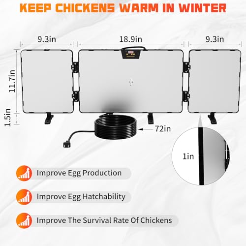 Smart Chicken Coop Heater, 260 Watts 3-in-1 Foldable Chick Heater Built-in Adaptive Temperature Sensor, Chicken Coop Heater for Winter, Coop Heater Adaptable to Timer and Temp Controllers