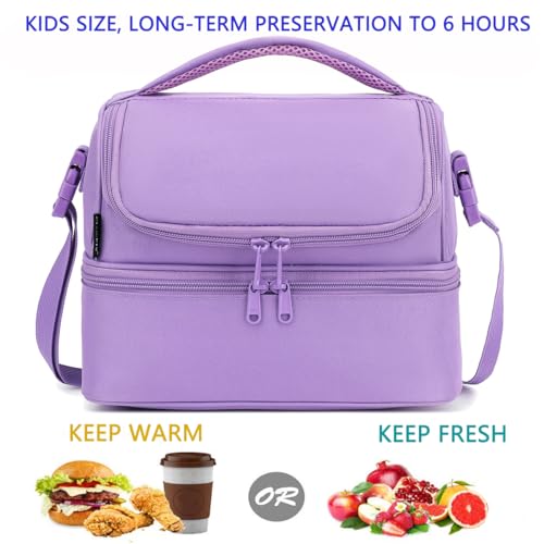 FlowFly Double Decker Cooler Insulated Lunch Bag Large Tote for Boys, Girls, Men, Women, with Adjustable Strap,Purple - color: Purple