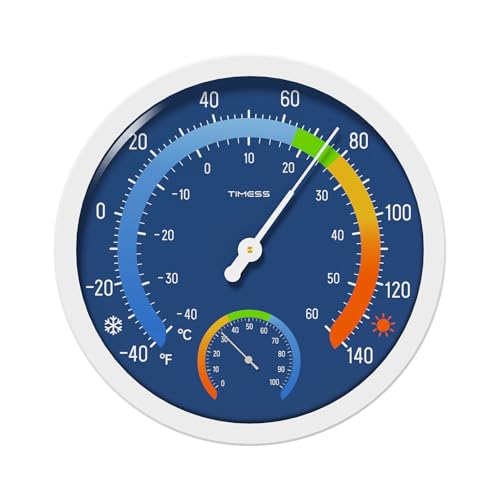 10-Inch Indoor Outdoor Thermometer Hygrometer, Battery-Free, Blue | Dual analog dials, large easy-to-read numbers, monitors temperature and humidity for patio, nursery, storage, or home - color: Blue