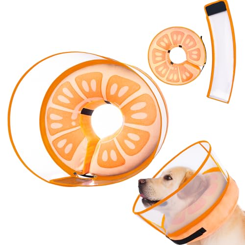Inflatable Dog Cone Collar for Large Medium Small Dogs, Soft Dog Donut Collar Adjustable Recovery Cone for Pets After Surgery, Extra Enhanced Anti-Licking Guard Shield for Pets (Large, Orange) - color: Orange, size: Large