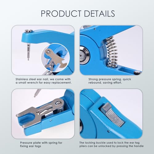 Cattle Ear Tagger Universal Livestock Ear Tag Pliers Applicator for Cattle Cow Pig Sheep Goat Livestock(Blue)