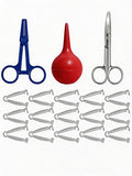 Animal Birth Kit with Curved Scissors, Disposable Umbilical Clamps, Hemostat, Bulb Syringe, Safe Delivery for Puppies, Kittens, Lambs, Piglets & Calves, Farm & Home Use