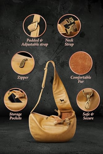 Noah & Paw Dog Sling Carrier for Small Dogs 5-18lb, Dog Sling for Small Dogs and Cats, Dog Carrier with Adjustable Padded Strap, Vegan Leather Lined with Fur, 3X Safety Features, Machine Washable - color: Camel, size: 18.0"L x 10.0"W x 5.5"H