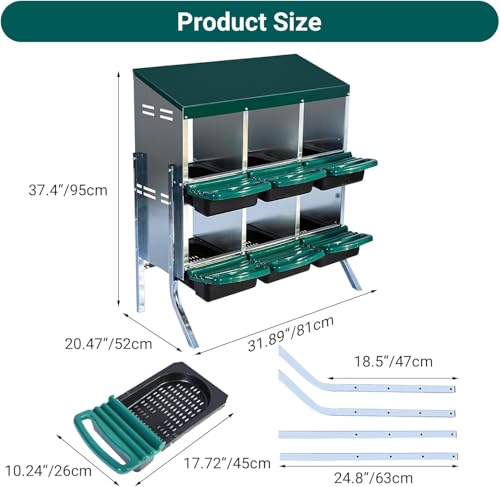 Chicken Nesting Boxes,6 Compartment Nesting Boxes for Laying Eggs with Legs,Wall Mount Poultry Roll Away Chicken Laying Boxes,Easy Egg Collection,Cleanable Pull Out Hen Roosting Boxes