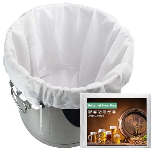 Brew Bag Reusable 3 Pack 22"×26" 250 Micron Fine Mesh Bag for Beer | 5 Gallen with Drawstring for Fruit Cider Apple Grape Wine Press Straining Brew in a Bag - size: 3 pack-22"×26"