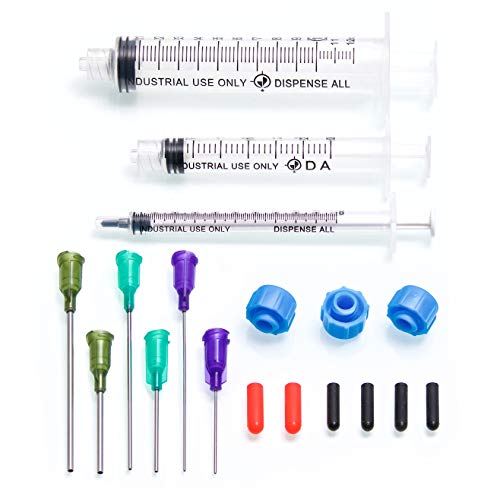 K2-3PK All-Purpose Industrial Syringe Kit - 1ml/3ml/10ml with 1 & 2 Inch 14, 18, & 21 Gauge Dispensing Tips, Syringe Caps and Tip Covers - style: 3 Pack
