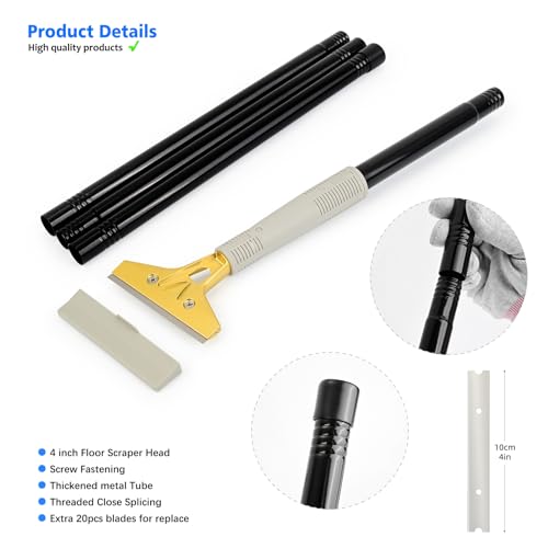 EHDIS 15''-58'' Long Handle Adjustable 4'' Razor Blade Scraper Tool Floor Wallpaper Cooktop Scraper for Cleaning Concrete, Vinyl, Tile,Floors, Walls