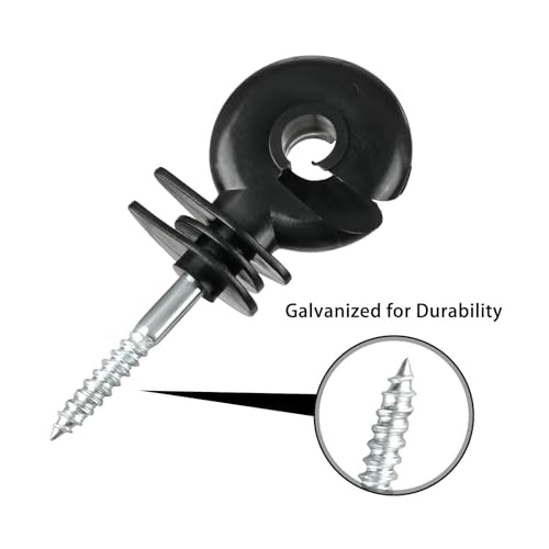 50PCS Screw-in Electric Fence Ring Insulators for Wood Posts | Heavy-Duty Steel Core · UV-Resistant · Fits Tape, Rope & Wire · Secure Hold