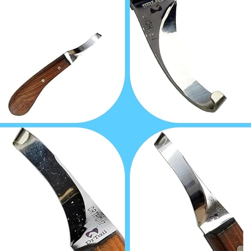 Hoof Knife Single Sided Edge Curved Blade – Stainless Steel Curved Blade Farrier Tool with Wooden Handle, Multipurpose Hoof Trimming Knife for Livestock, 3-Inch Blade, 8.5-Inch Overall - style: Curved Blade - RH