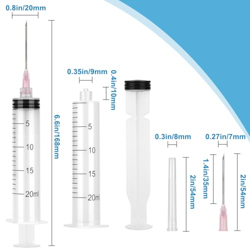 3 Pack 20ml/cc Syringes with 55.1 Inch Tube and Needle 18G 1.5”, Sterile Syringe Individually Packaged for Labs, Resin, Craft, Machine Oil, Ink, Glue - style: 20ml