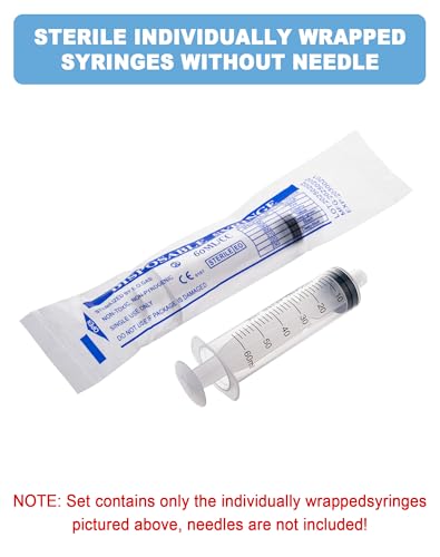 60mL Syringes without Needle, Sterile, Individually Wrapped | Luer Lock Syringe with Cap, Accurate Liquid Measurement for Lab Use and Home Care, 10 Pack - style: 60ML