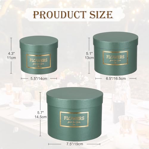 Green Gift Box Round Gift Boxes with Lids Plastic Liner Set of 3 Nesting Gift Boxes for Presents Assorted Sizes Flower Boxes for Arrangements Birthday Wedding Bridesmaid Graduation Party Gift Bags - color: Green