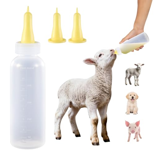 Baby Goat Bottle for Feeding Baby Goats, Lamb Bottle with Goat Nipples, Puppy Bottle Feeder for Newborn Livestock, 450ml 3-Pack Yellow Silicone Lamb Feeding Nipple