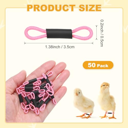 M METERXITY 50-Pack Adjustable Chick Leg Bands, 1.38" x 0.2" Polyester Chicken Leg Brace for Chicks/Ducks/Birds [Pink] Poultry Leg Bands - color: Pink