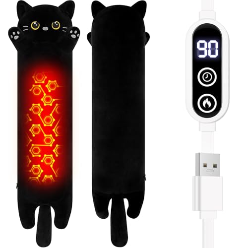 Black Cat Plush USB Heating Pad for Period Cramps Menstrual | 22” Cat Heated Plush Stuffed Animal, Portable Indoor Outdoor Use, Electric Kitten Plush Heating Pad for Women Mom Girls Gifts - color: Black Cat Heating Pads