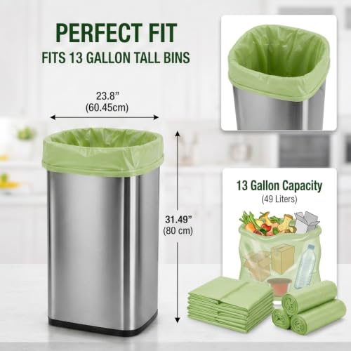 OrangeBio 13 Gallon Compostable Trash Bags, 50 Count, BPI Home Certified | 0.9 Mil Tall Kitchen Garbage Bags for Food Waste & Home Composting, Plant-Based, 24" x 31.5" - size: 50 Count (Pack of 1)