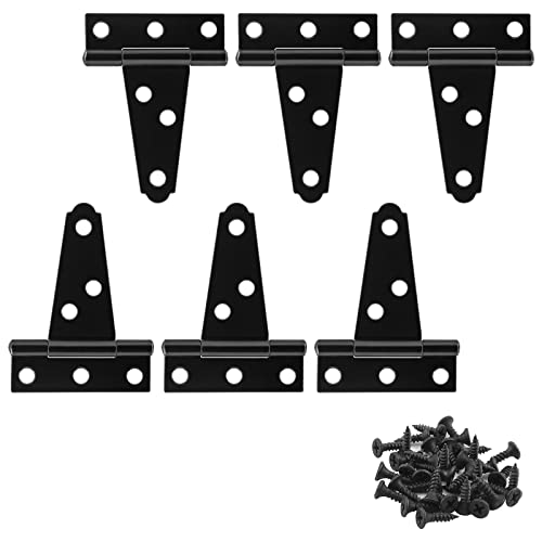 Murtenze 6Pack 2 Inch Black T-Strap Shed Hinge | Barn Door Hinges, Heavy Duty Gate Strap Hinge, T Hinges for Barn Door, Shed or Wooden Fences - color: Black, size: 2 Inch - 6Pack